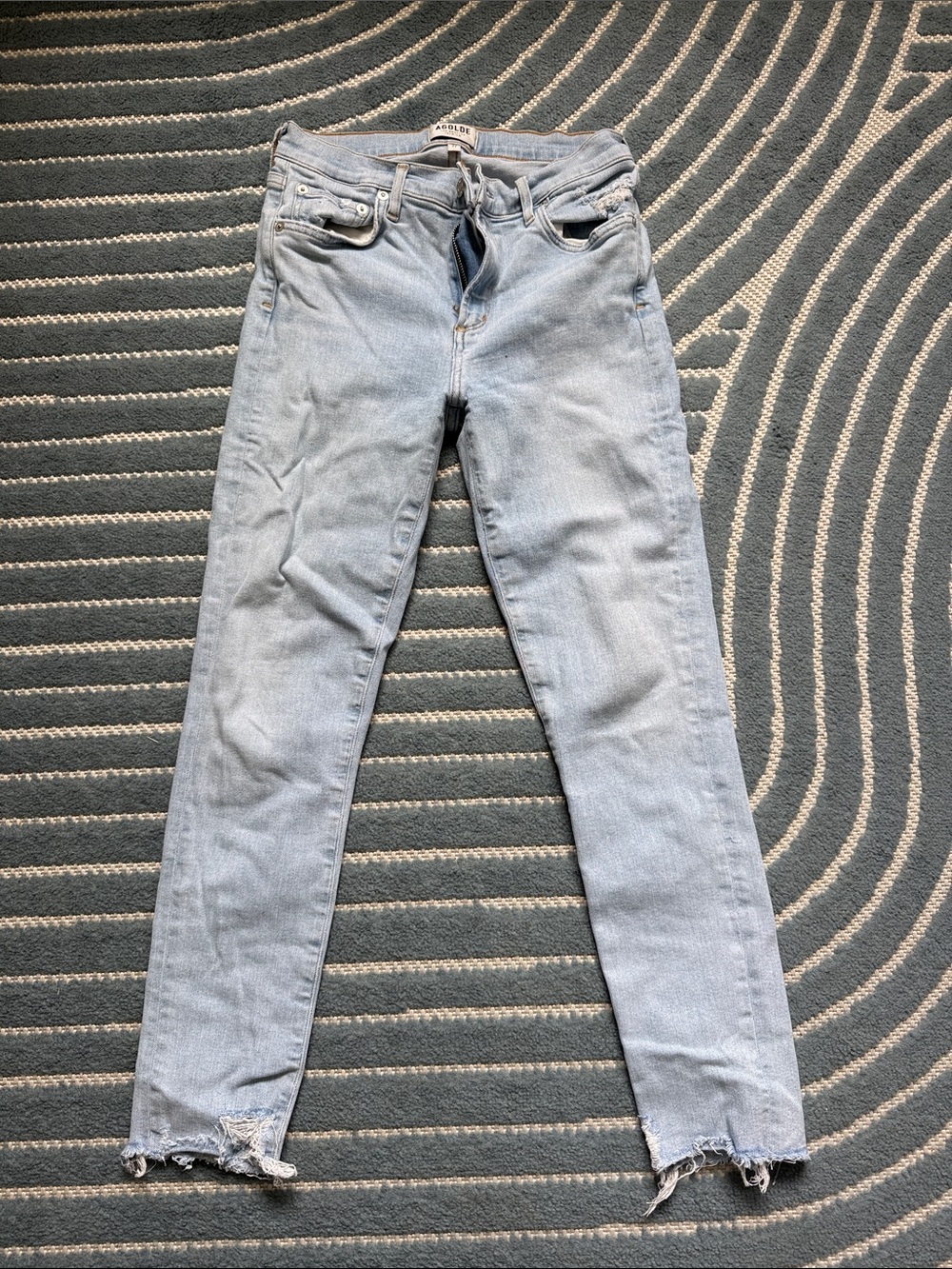 Agolde Light Blue Skinny Jeans with Raw Hem